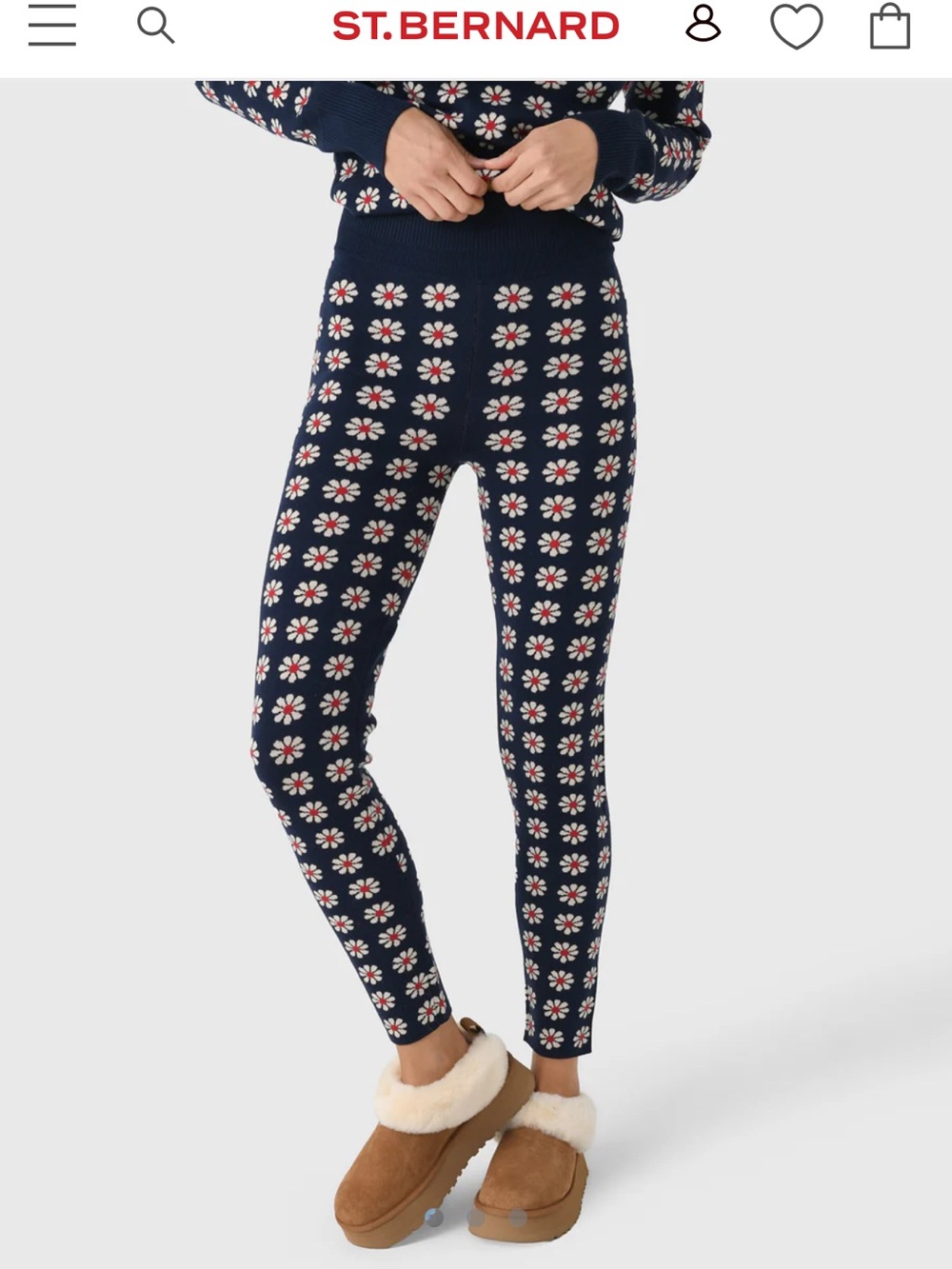 THE GREAT. Navy Daisy Print Knit Leggings
